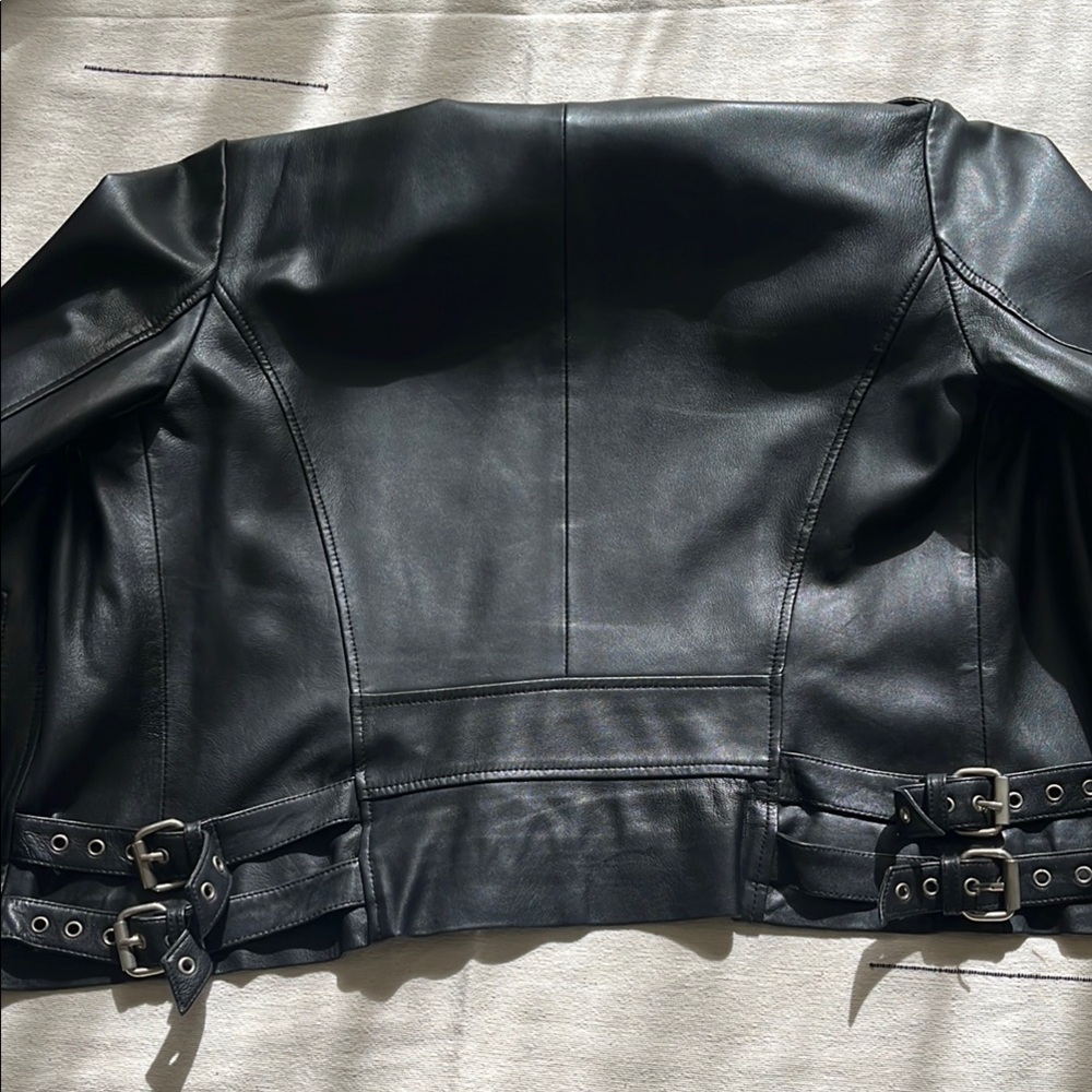 OAK NYC Black Leather Ryder Moto Jacket Size M - Picture 5 of 6